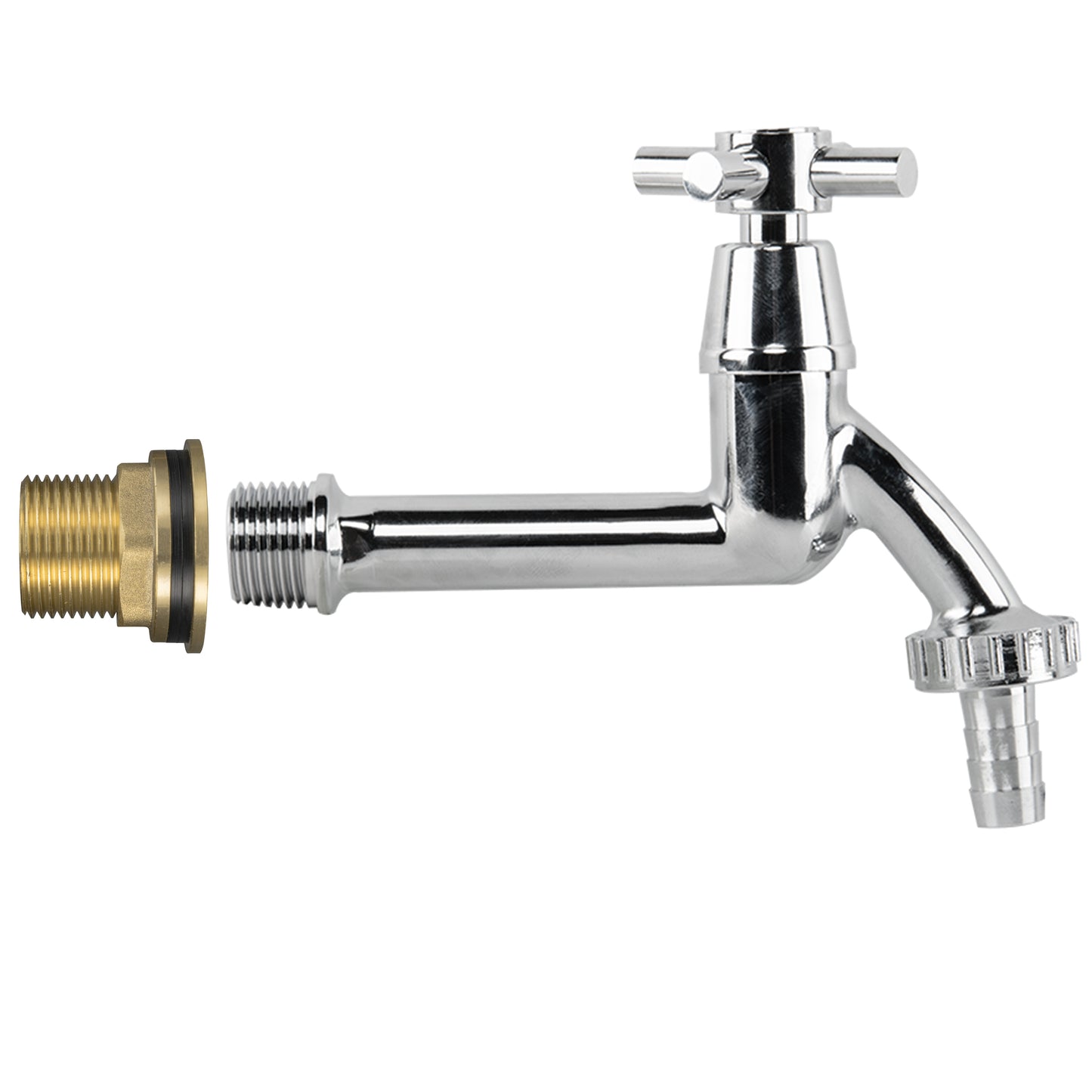 Water Butt Brass Kit 3/4" with Extended Brass Chrome Tap ½” Barb