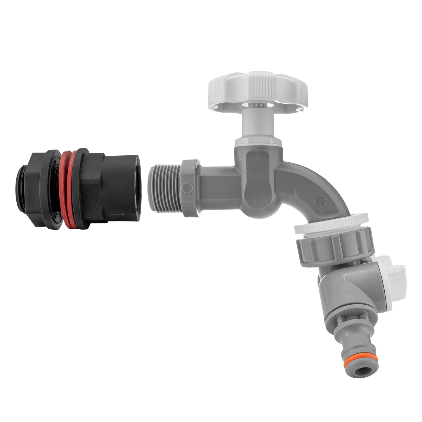 Water Butt Kit 1/2" with Grey Dial Tap + Two-Way Splitter