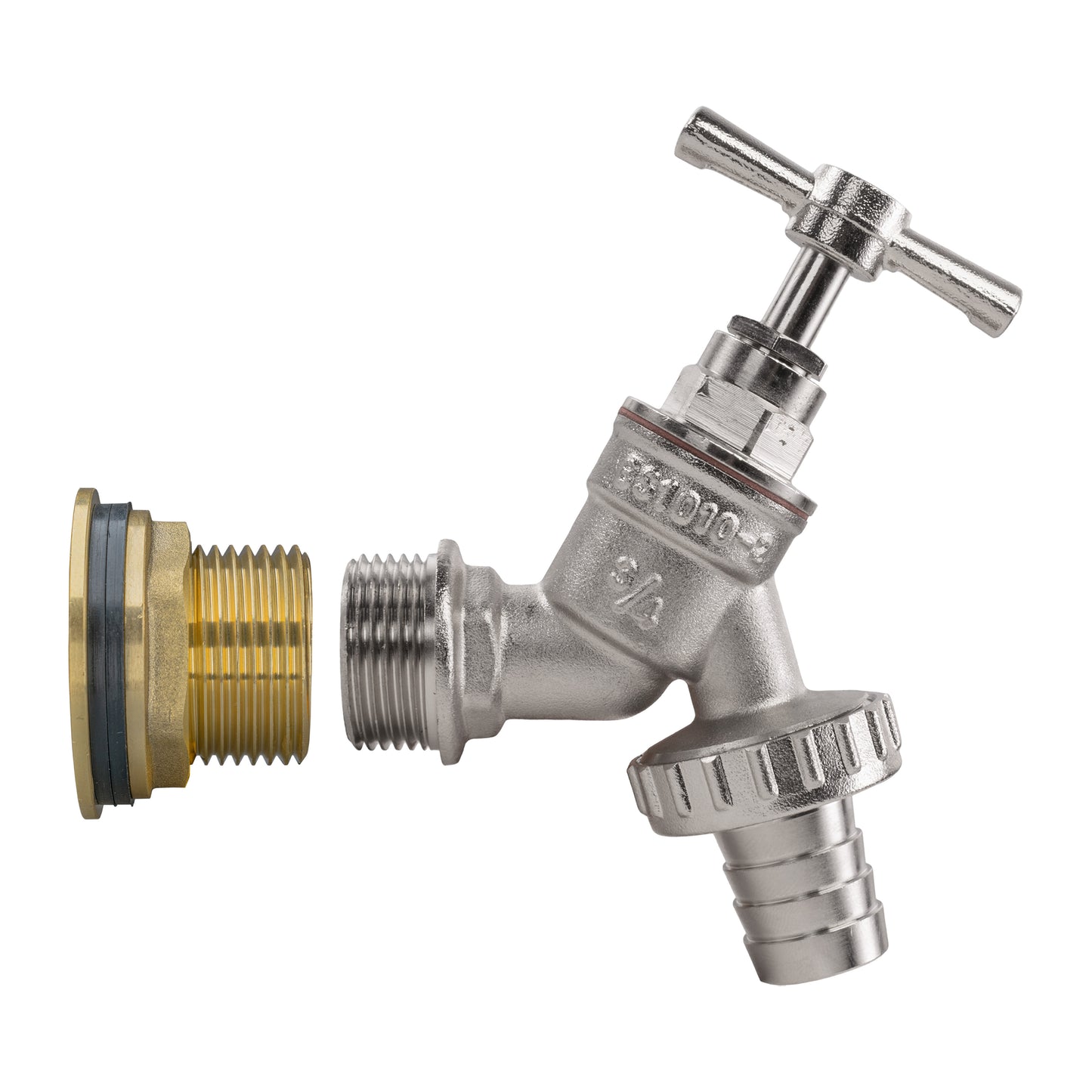 Water Butt Brass Kit 1" with Nickel Plated Barbed Tap and Drill Bit