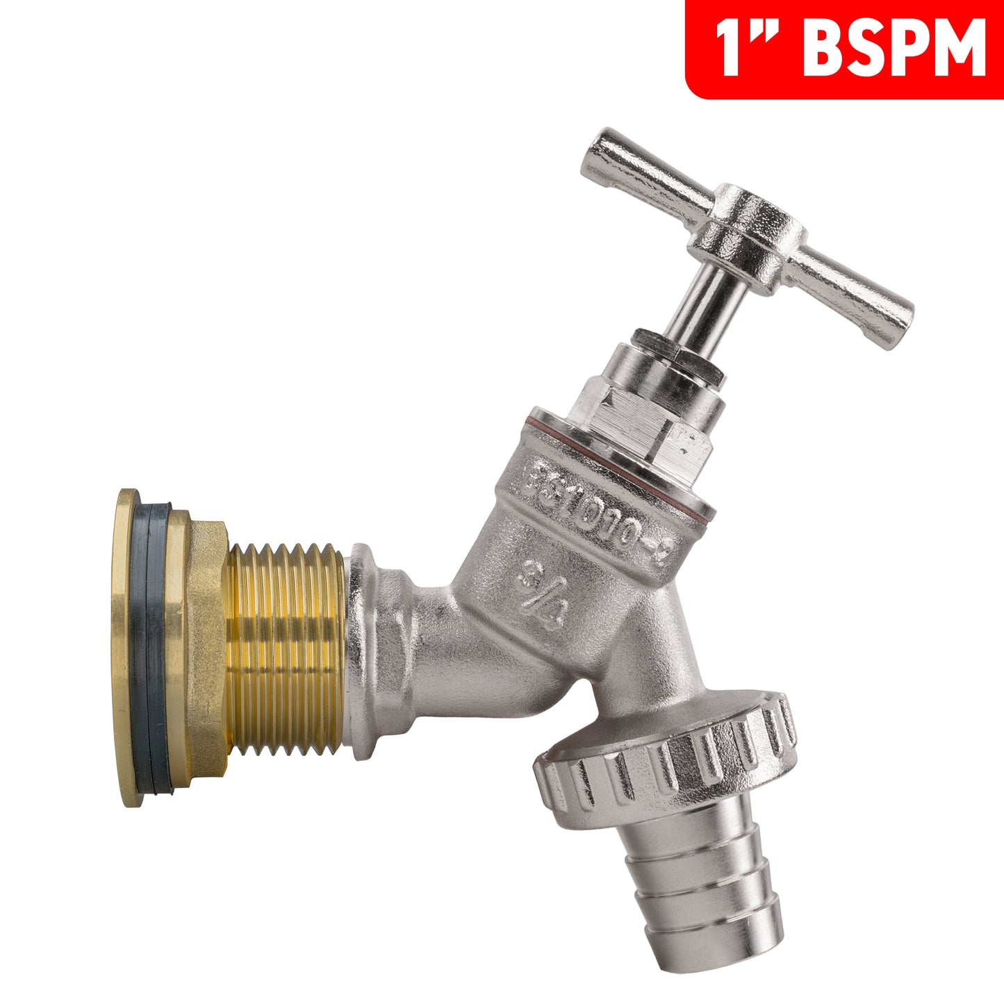 Water Butt Brass Kit 1" with Nickel Plated Barbed Tap and Drill Bit