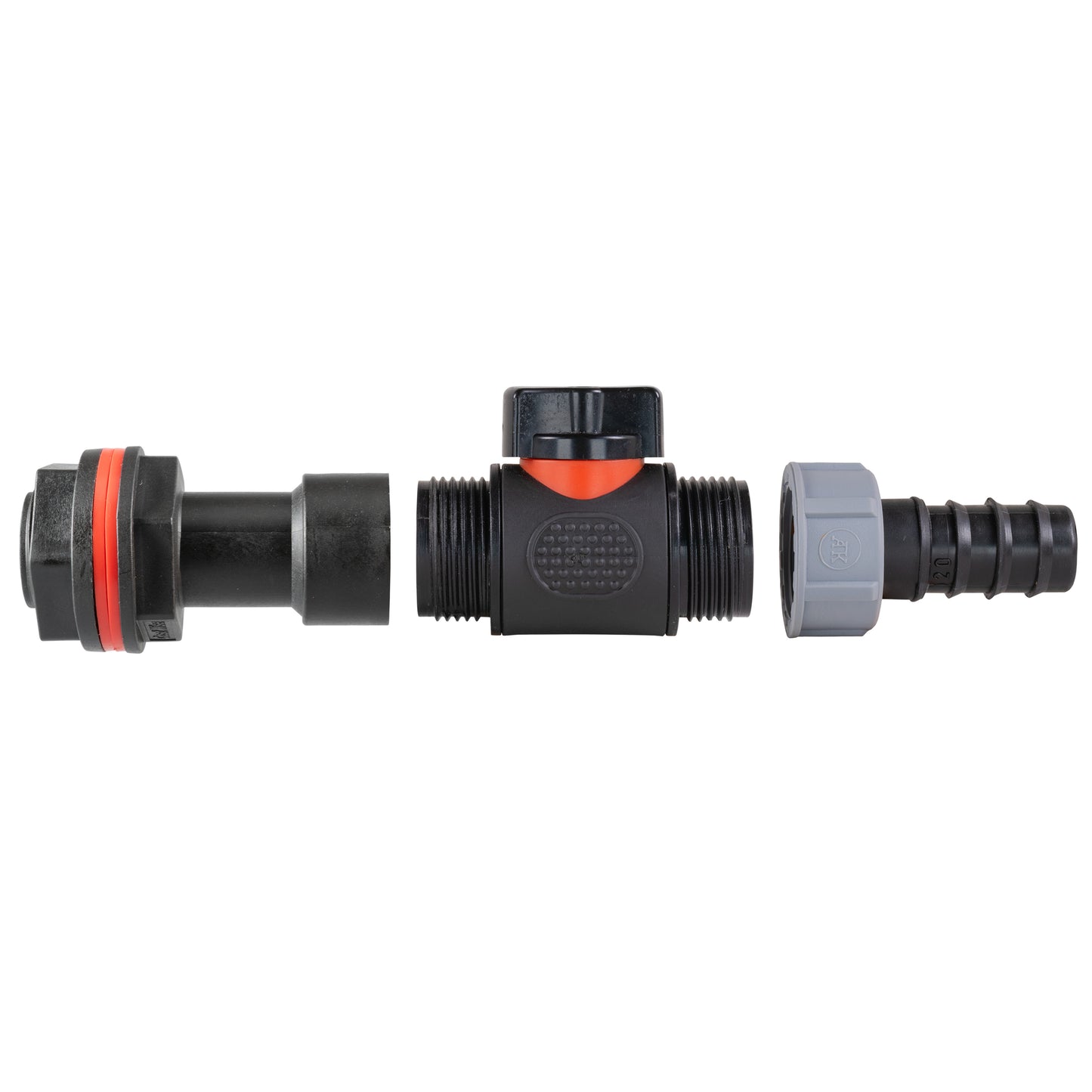 Water Butt Extension Kit 3/4" with In-Line Valve + 20mm Barb and Drill Bit