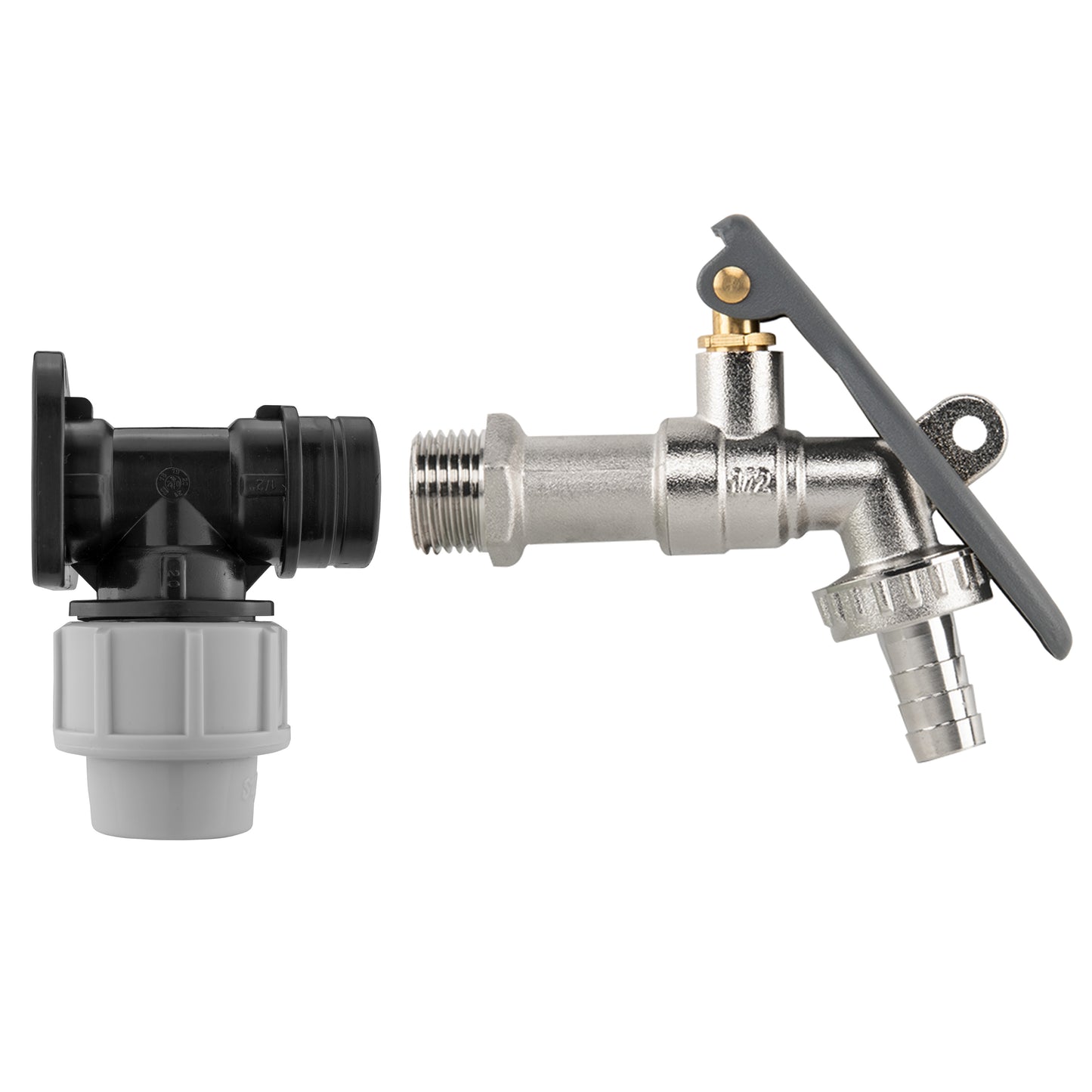 IBC 2” S60X6 – ½” BSP Extender Adaptor with Lever Tap Hose Barb and Lever Lock