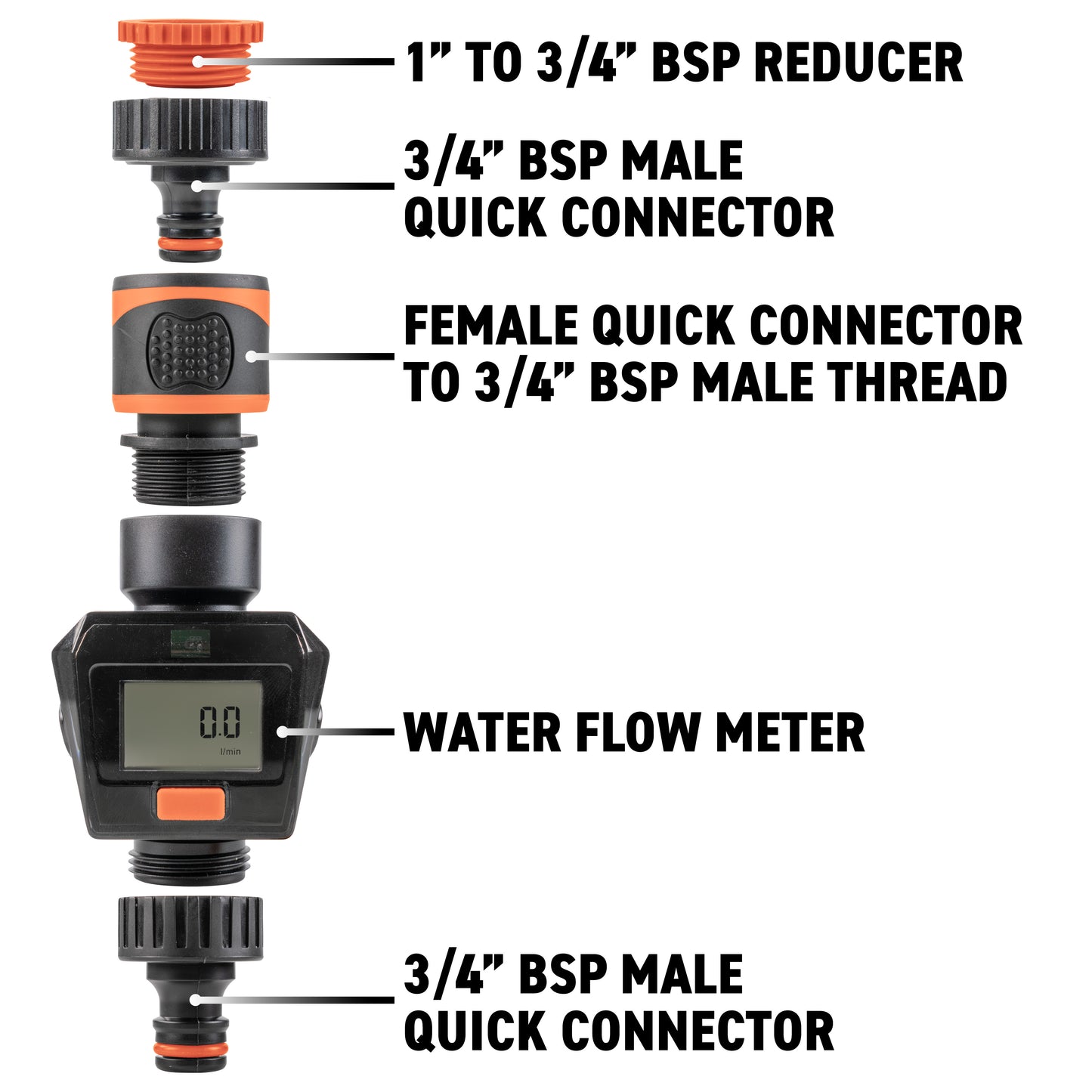 Water Flow Meter Black/Orange