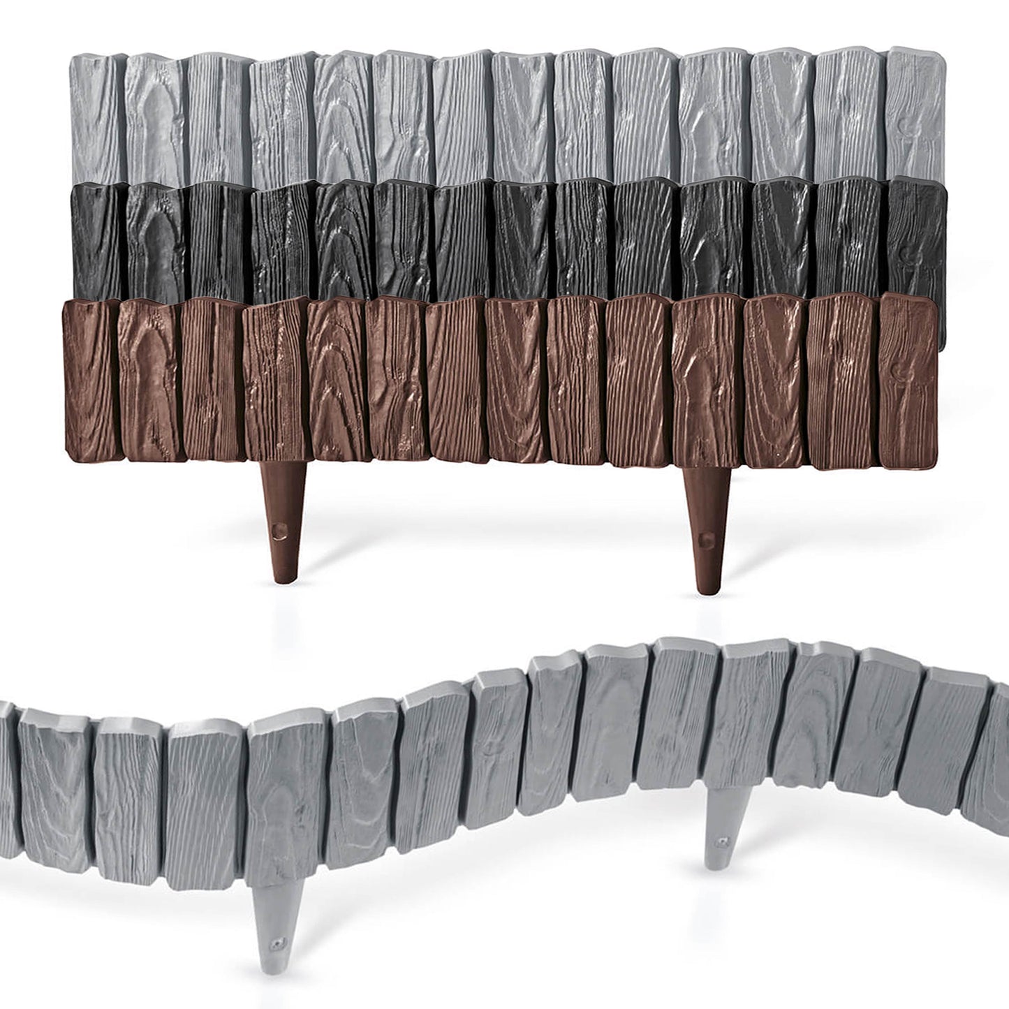 Lawn Edging, Plastic Palisade Wood Effect, 2.32m, Black