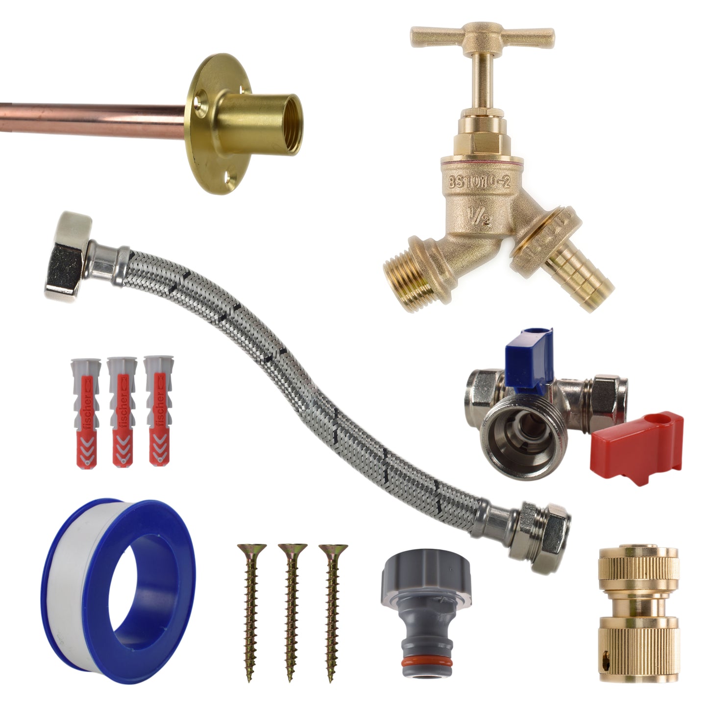 Brass Barbed Bib Tap STANDARD Connection Kit