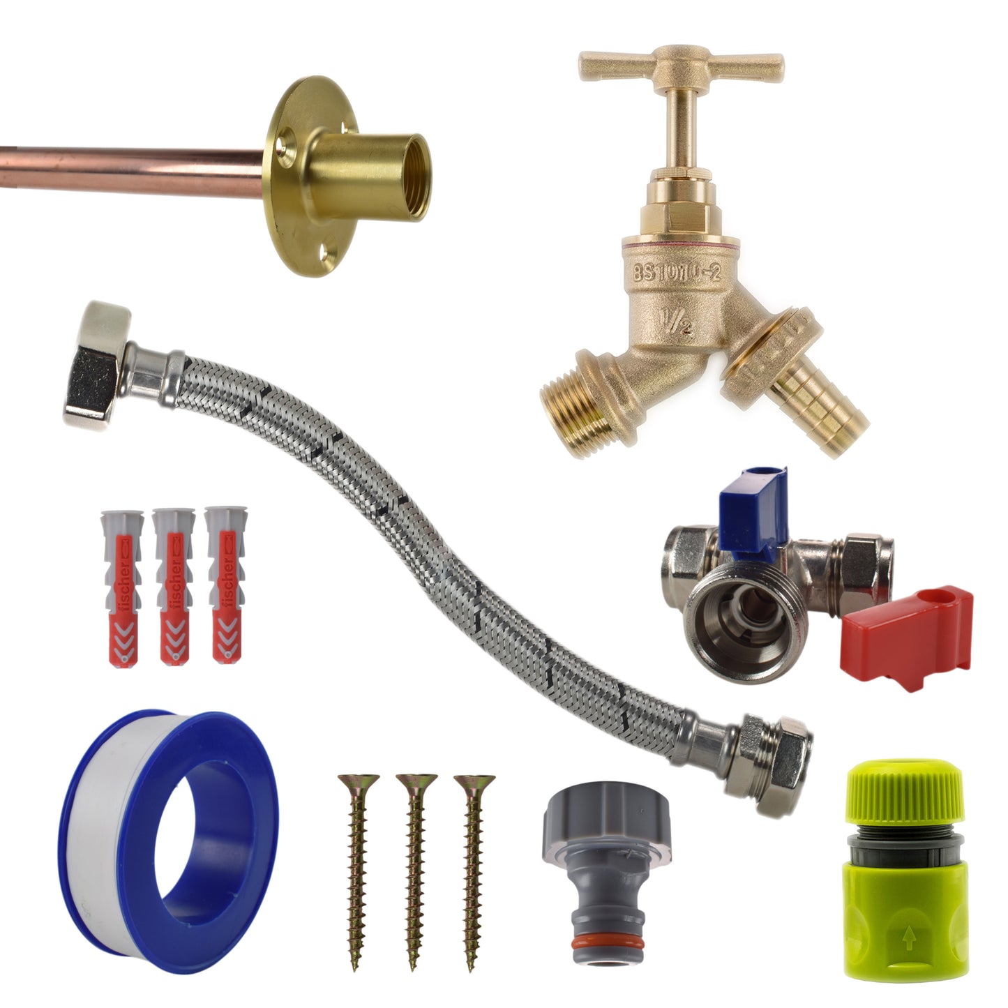 Brass Barbed Bib Tap STANDARD Connection Kit