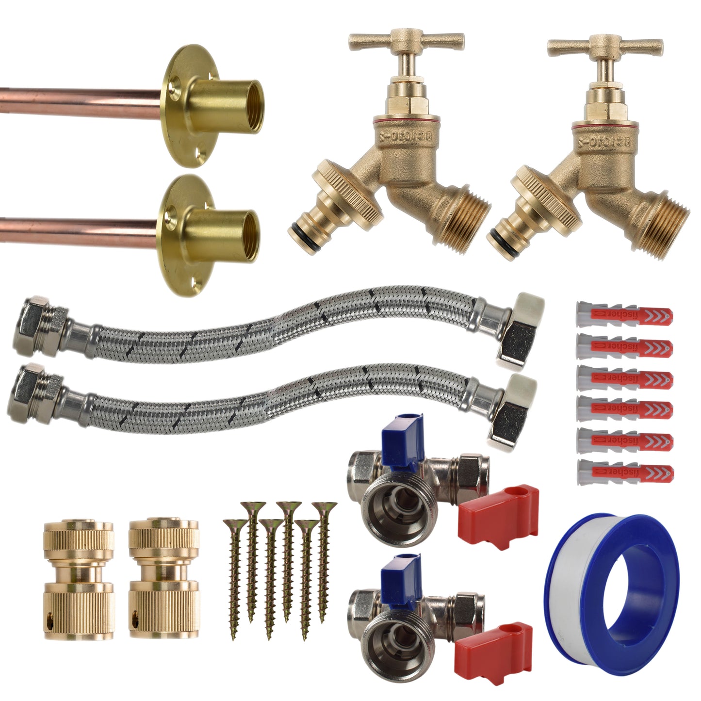 Brass Quick Connect Bib Tap STANDARD Connection Kit x2