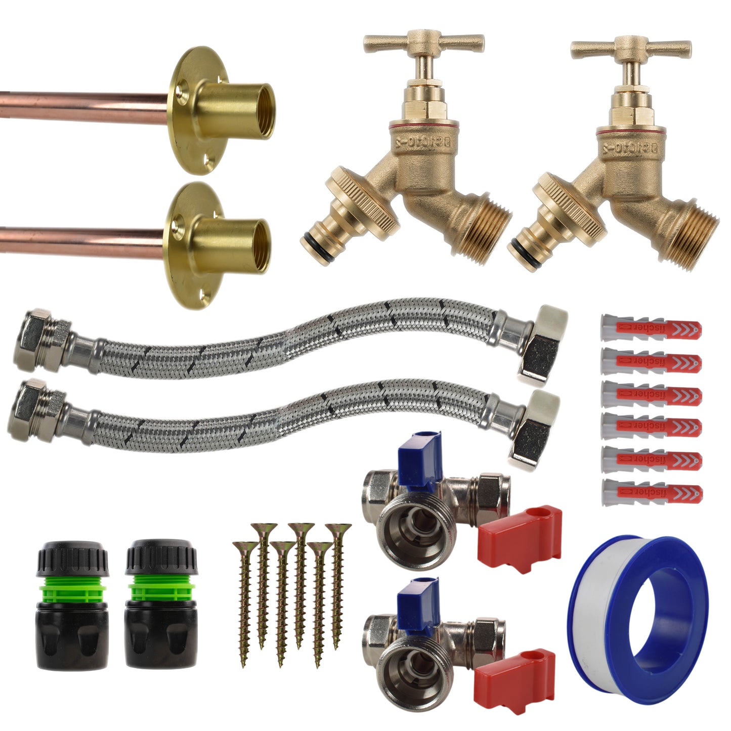 Brass Quick Connect Bib Tap STANDARD Connection Kit x2
