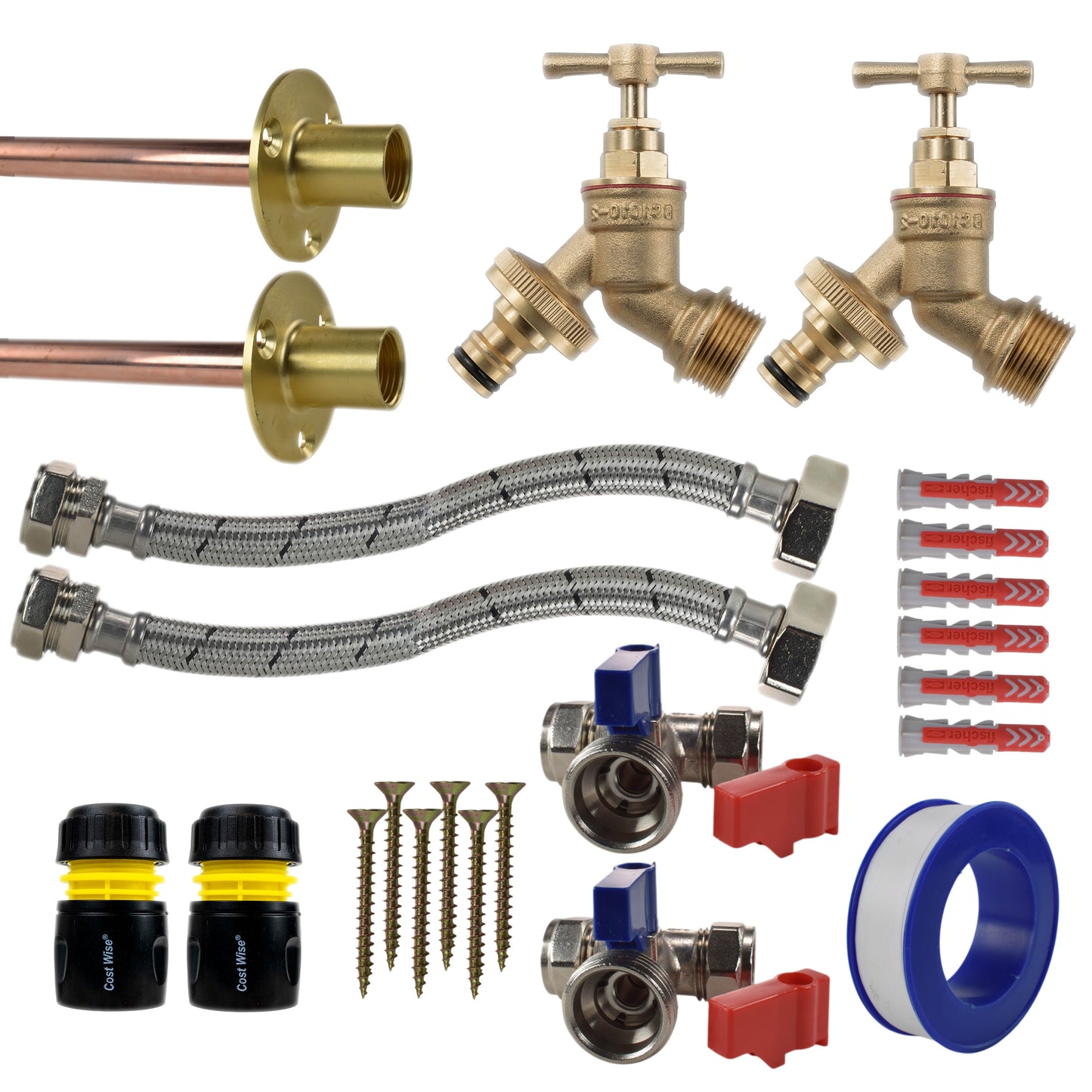 Brass Quick Connect Bib Tap STANDARD Connection Kit x2