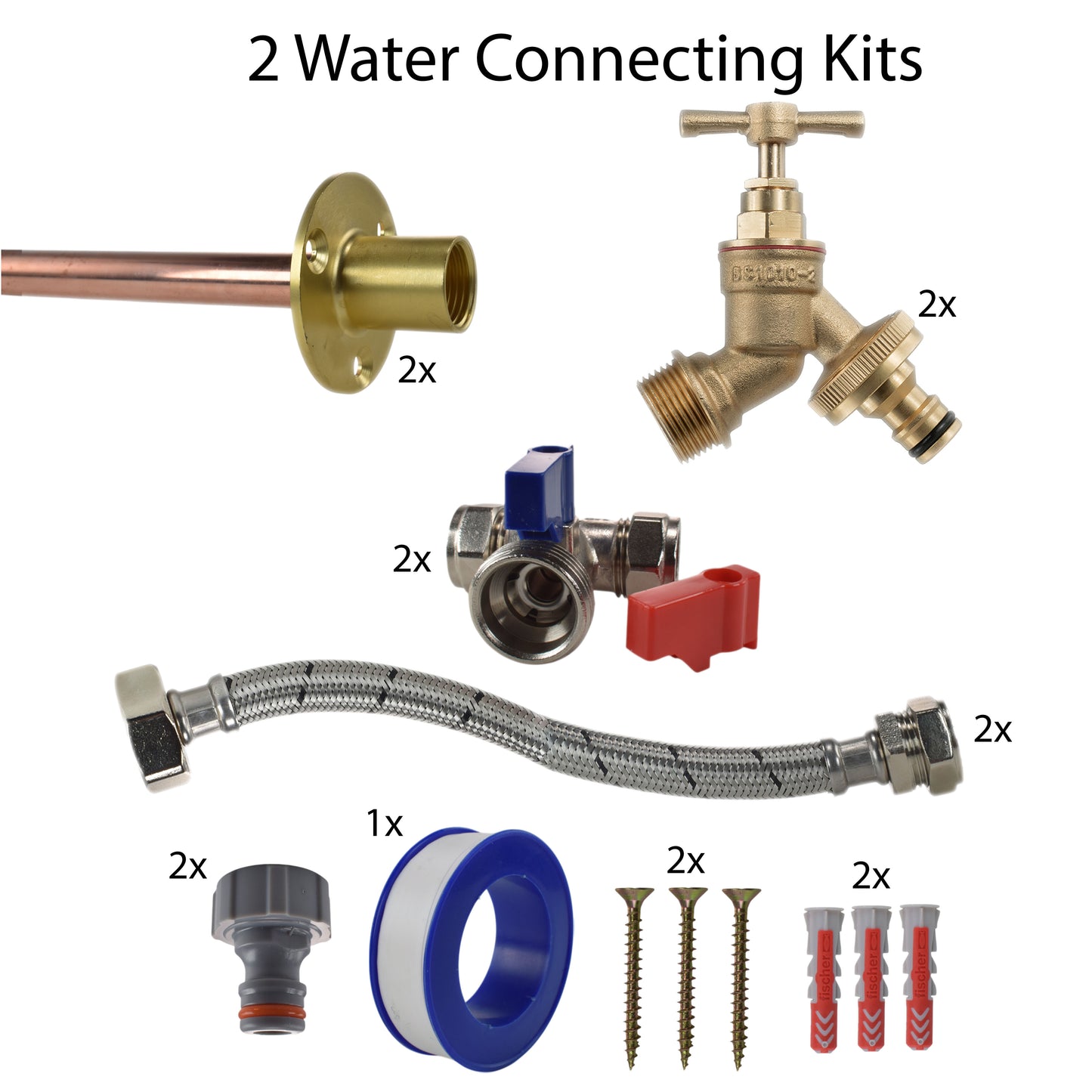 Brass Quick Connect Bib Tap STANDARD Connection Kit x2