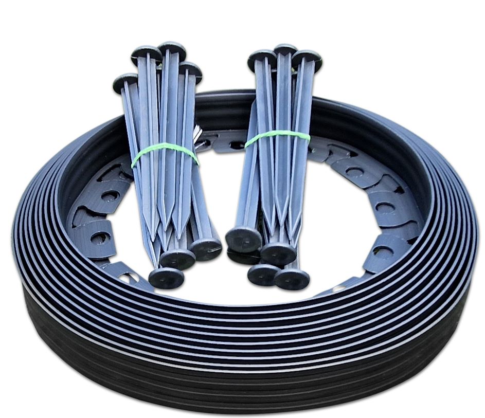 X001TCh10X x10- Transform Your Outdoor Space with 10m of Flexible Black Garden Edging Border - Complete with 20 Securing Pegs for Perfect Flower Beds, Lawns, and Pavement Design (60mm High). Set by MYPURECORE