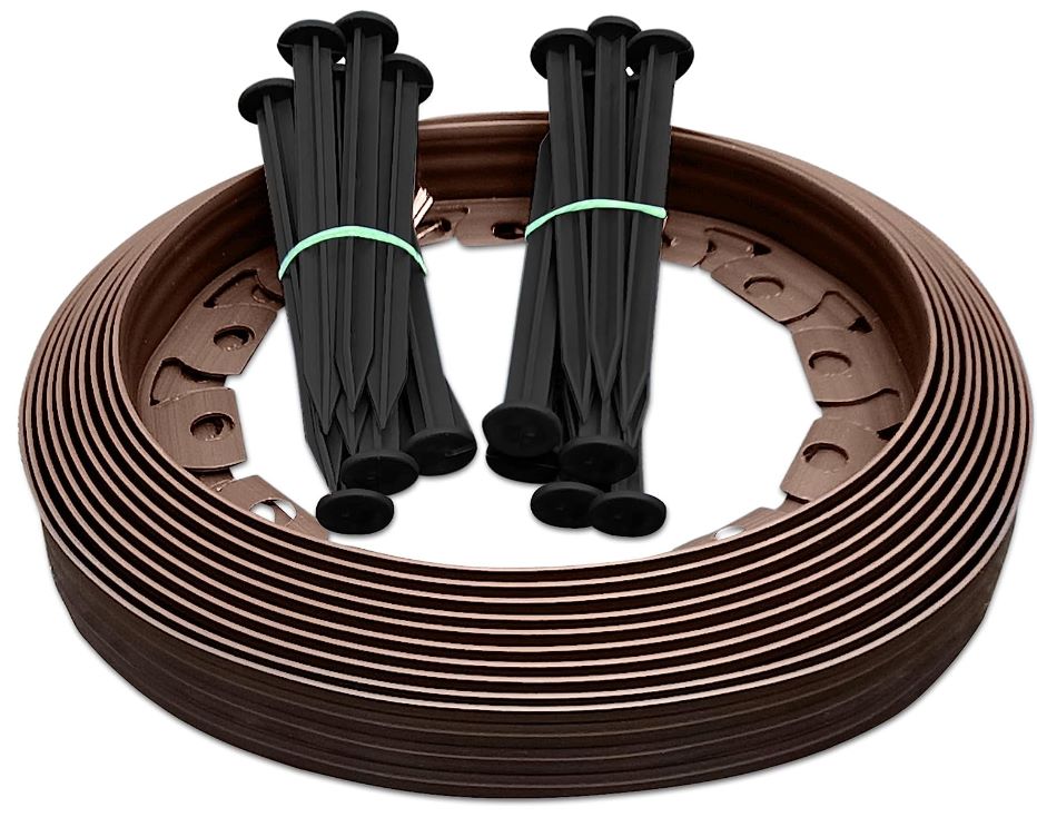 X001TF0X23 x13, Transform Your Outdoor Space with 10m of Flexible Brown Garden Edging Border - Complete with 20 Securing Pegs for Perfect Flower Beds, Lawns, and Pavement Design (40mm High). Set by MYPURECORE