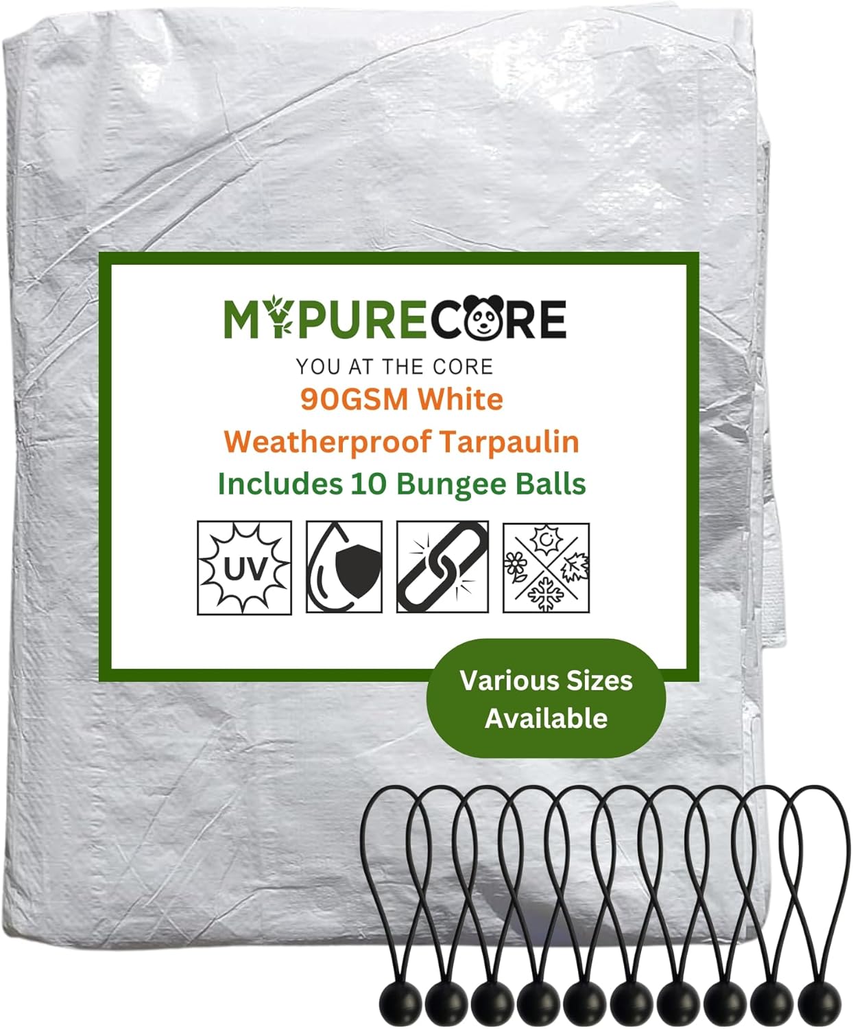X002HFAJ3R x20, 90GSM White Tarp with 10 Bungee Balls 3m x 3m