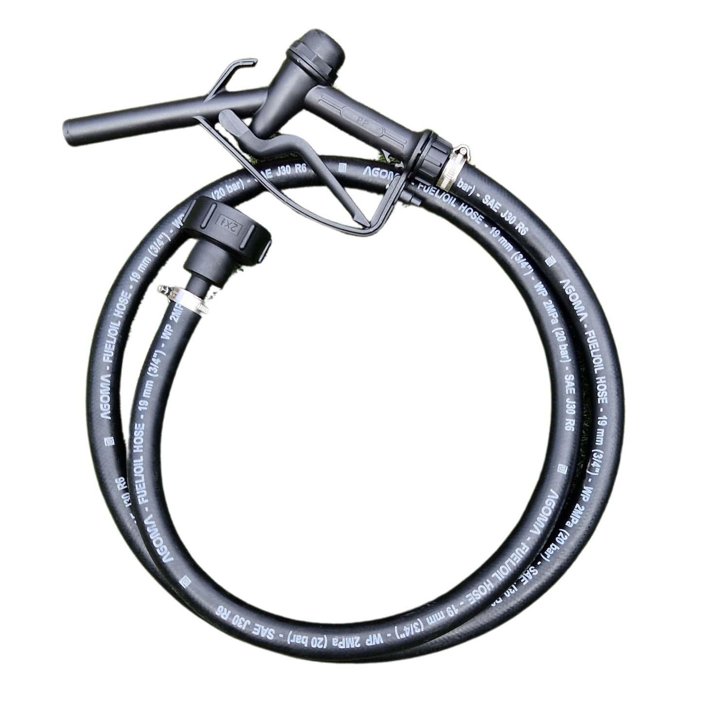 X00240NAM7 x14, Fuel Gun & 2M Rubber Hose Set with IBC Tank Adaptor | 25mm Nozzle 19mm ID Hose SAE J30R6 Certified