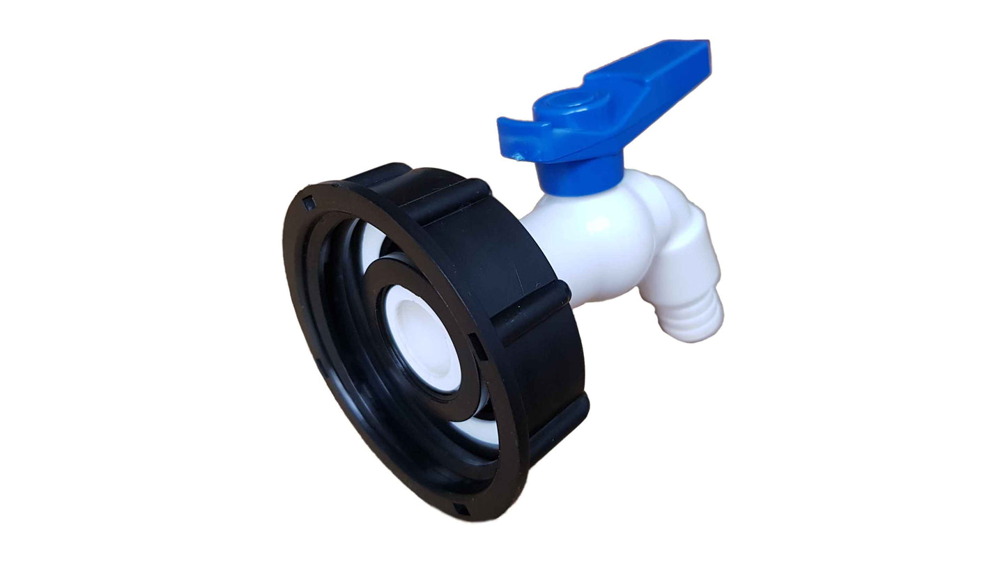 IBC 2” S60X6 Cap with White Blue Plastic Tap