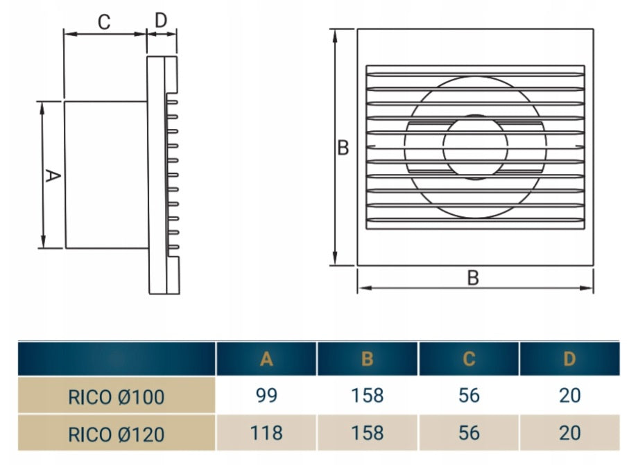 Rico Bathroom Fan 100mm Model with a Timer Switch