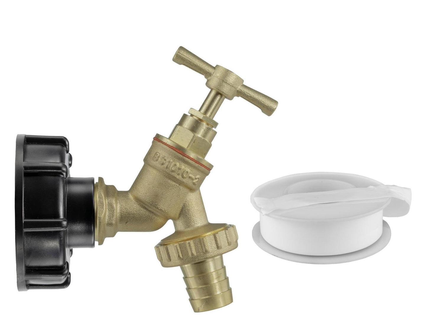 X001NPOGKT x1, IBC Tank Adapter Hose Connector – S60X6 Brass Garden Tap with Check Valve with 1/2" Hose Fitting Pack – Heavy Duty Coarse Thread PTFE Tape Included – Easy Installation. Set by MYPURECORE
