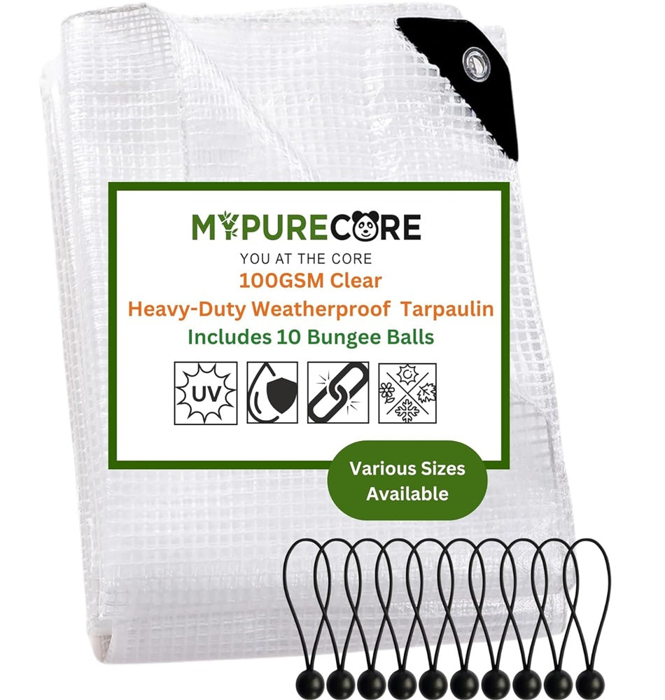 X002H13U8R x26, 100GSM Clear Tarp with 10 Bungee Balls 2m x 3m