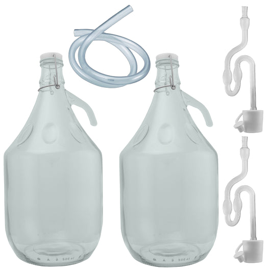 Glass Demijohn 5L 2 Pack Swing Top Cap Airlock, Bung & Tube