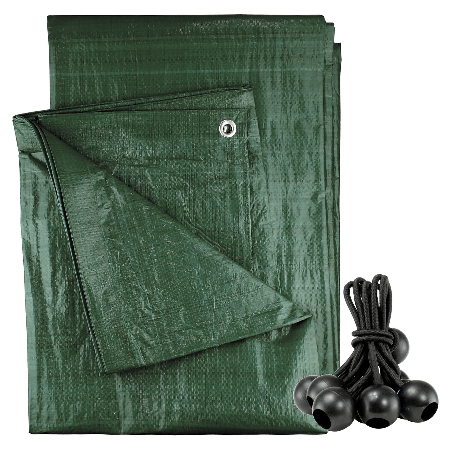 Green M-Grade Tarpaulin with 10 x 4" Bungee Balls (Black)