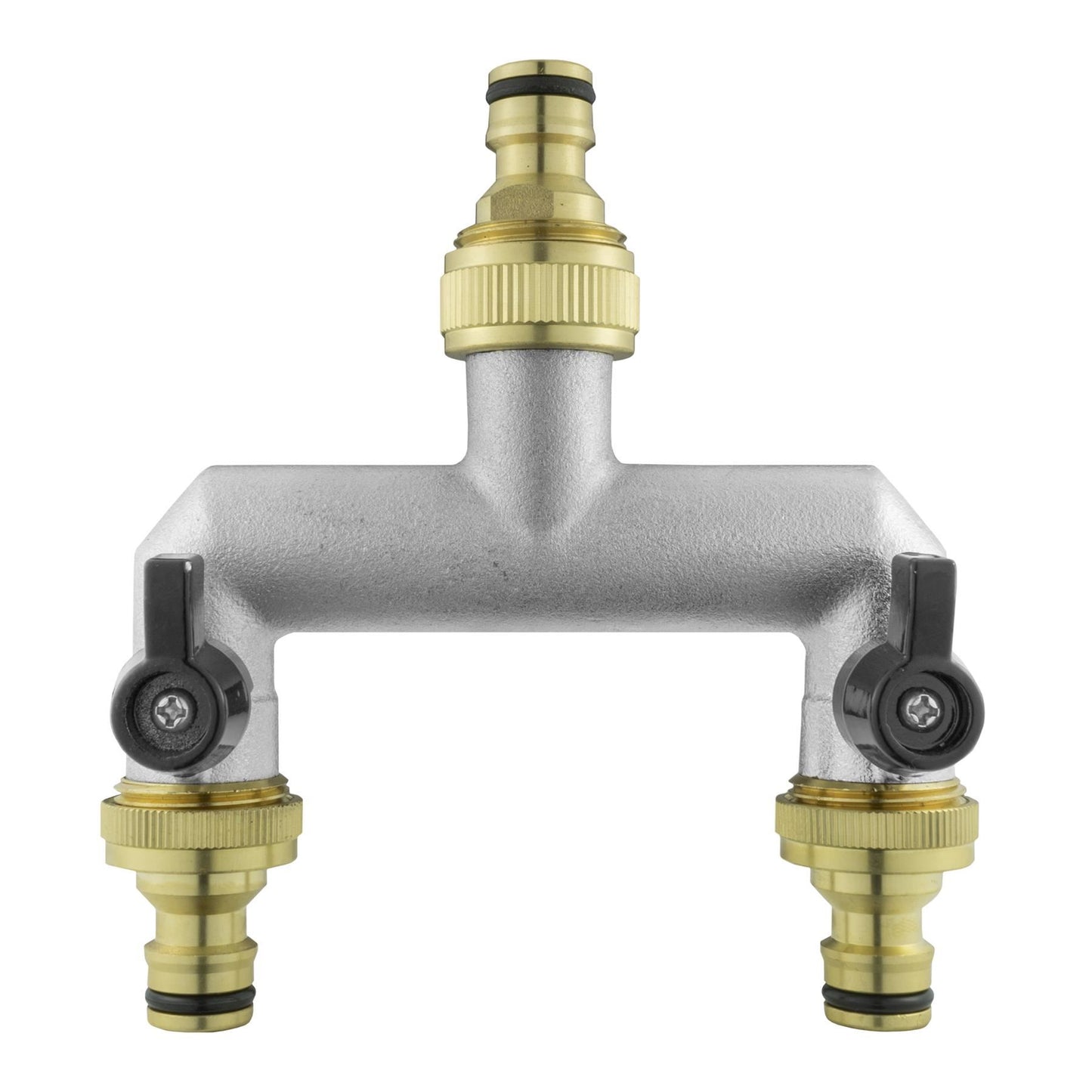 Two Way Tap Splitter Brass 3/4" BSP with 3x Quick Connect Male Outlets