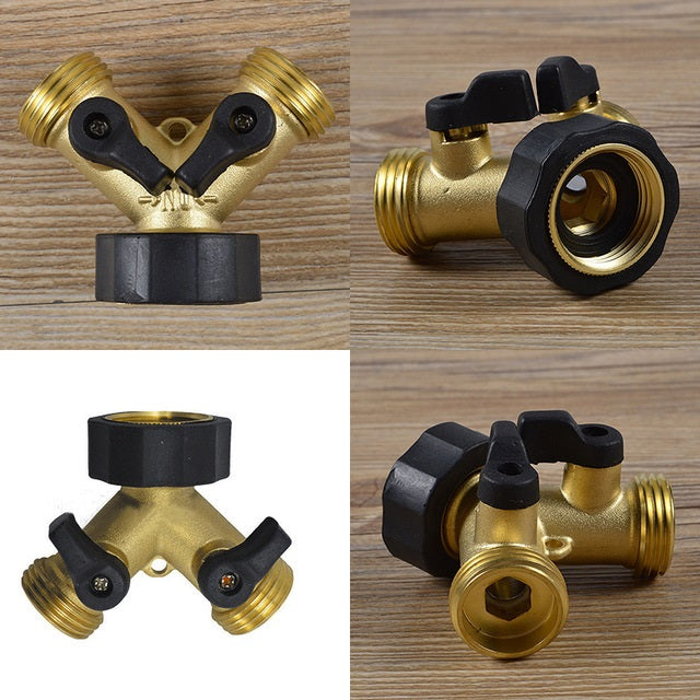 Double Tap Connector with Valves & Threaded Outlets Brass