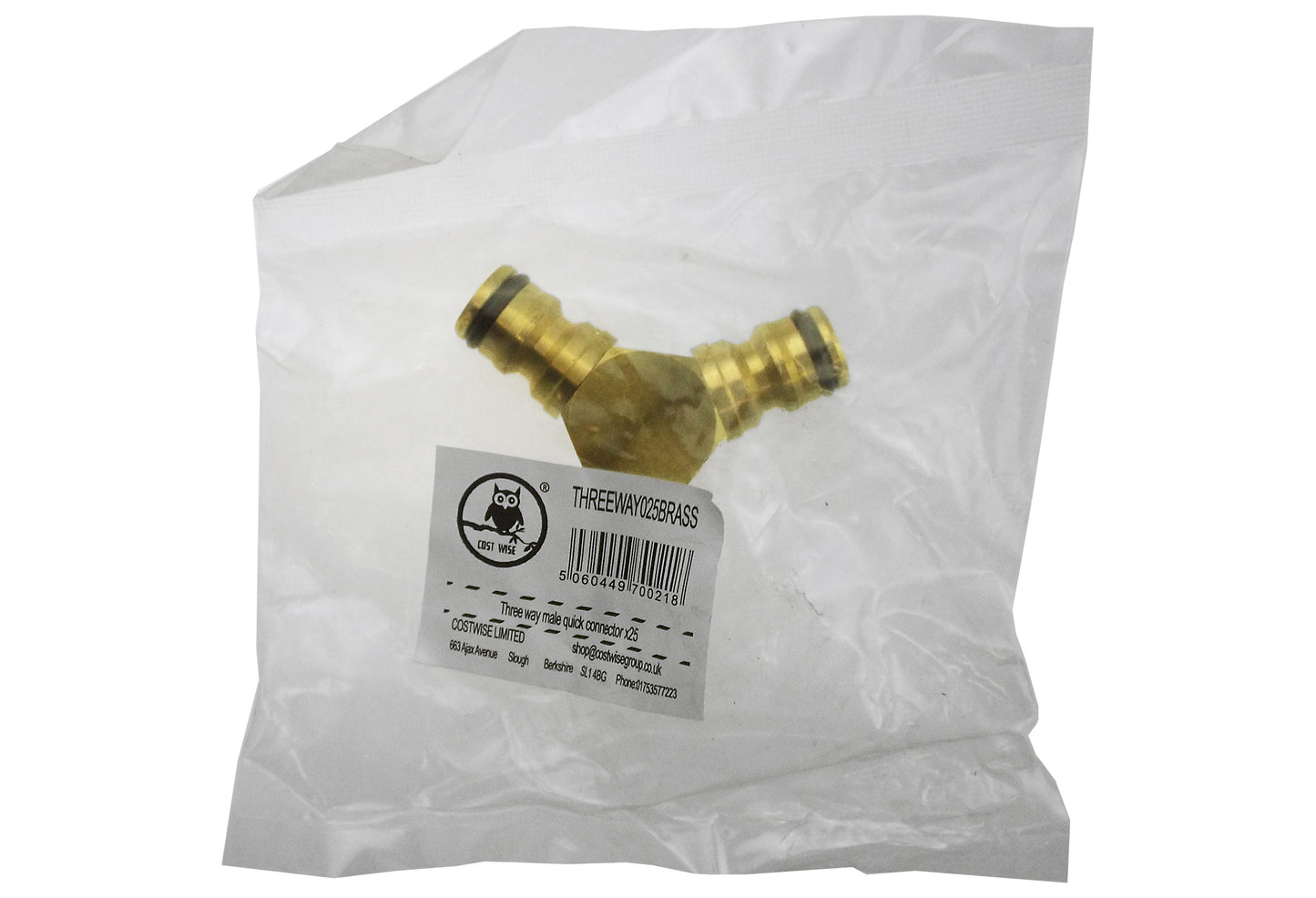 3 Way Male Snap-On Connector Brass