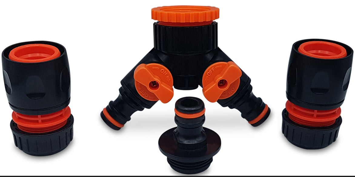 X001R329KL x1, Dual Tap Connector Set - Two Premium Hose End Connectors with 3rd Male Tap Connector Included for Inline Use - Hozelock Compatible for Gardening, Watering, and Irrigation Needs. Set by MYPURECORE