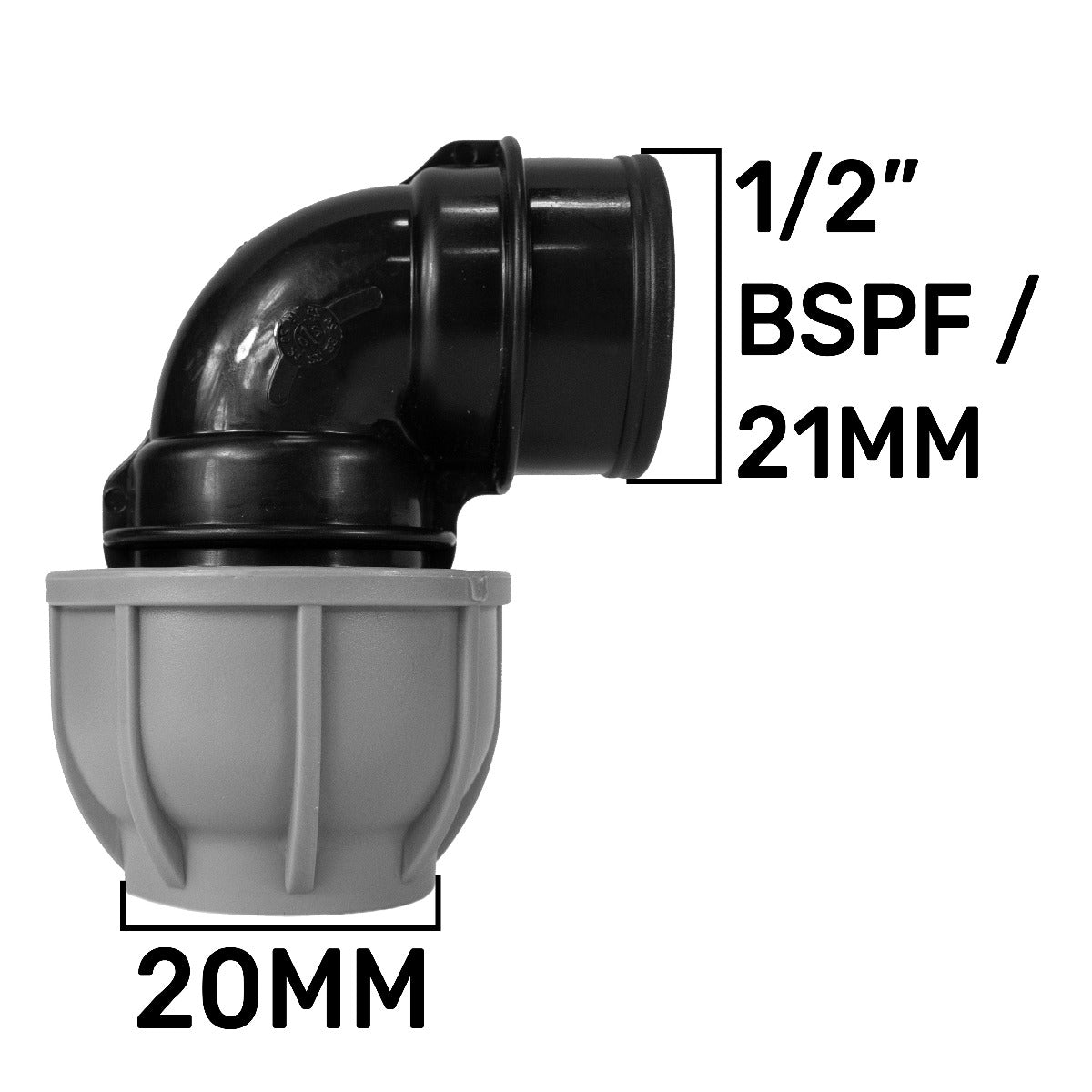 MDPE Elbow 20mm - 1/2" BSPF