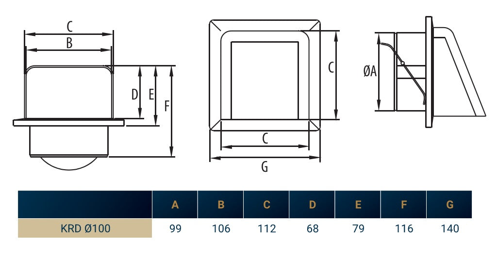External Brown Louvre Vent  KRD/100B fi100mm