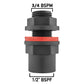 3/4" BSP - 1/2" BSP Water Butt Fitting with Black Lever Barb Tap