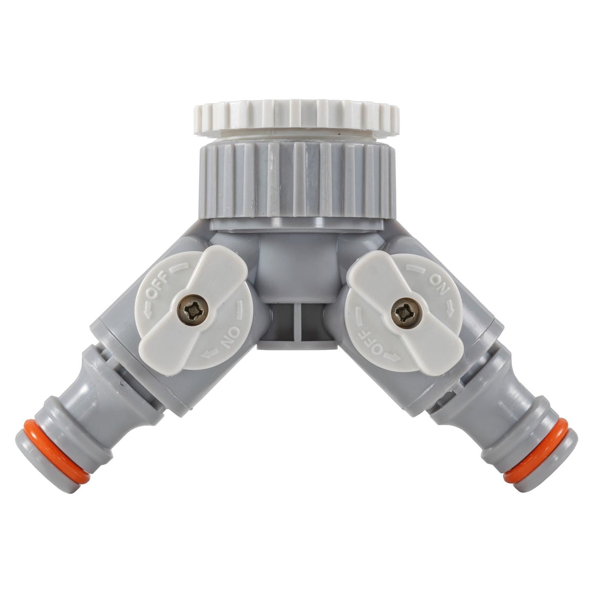 2-Way Tap Splitter Connector with 3 x Quick Connect Outlets (Grey/White)