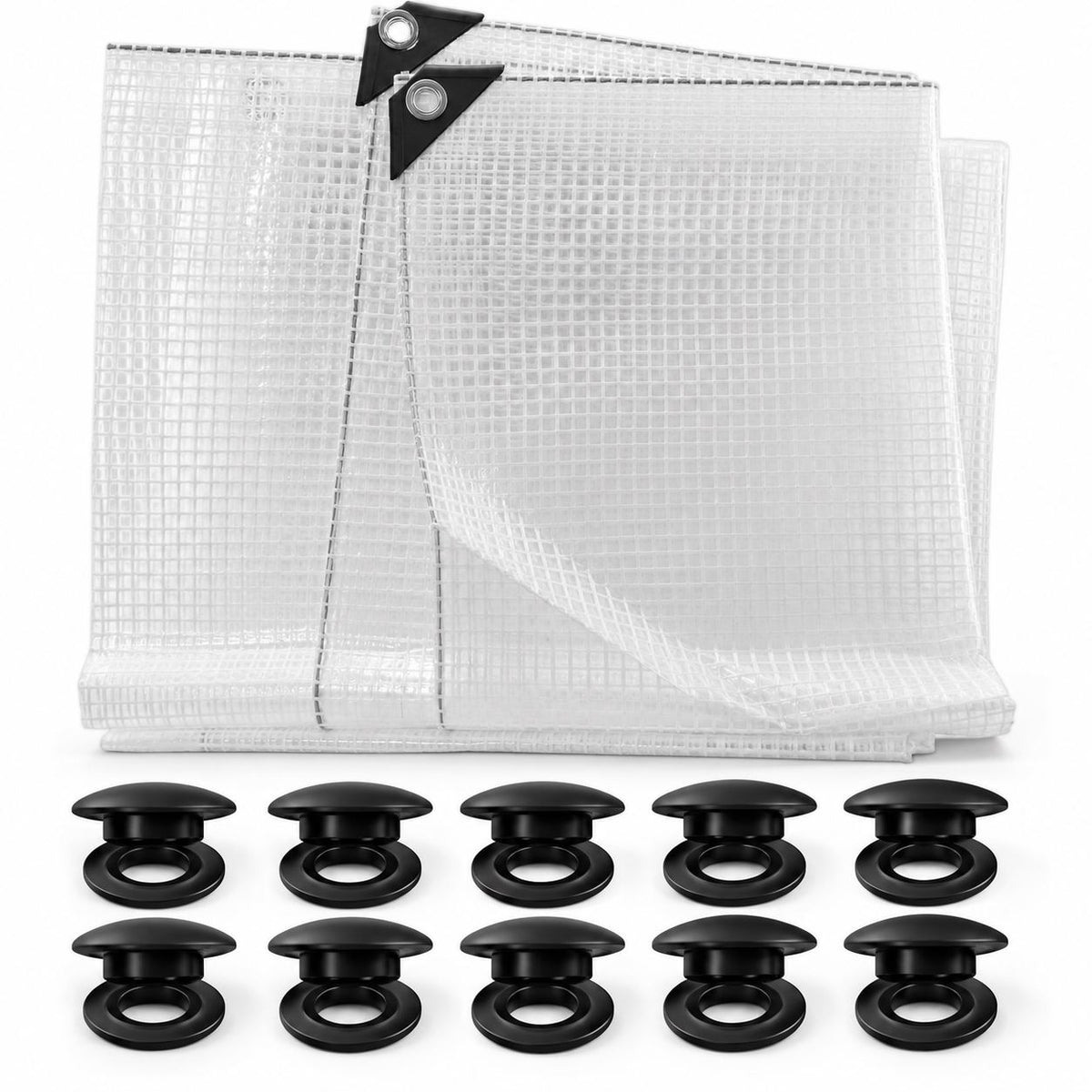Tarpaulin 100GSM Clear with 10 x Clip-On Eyelets Black