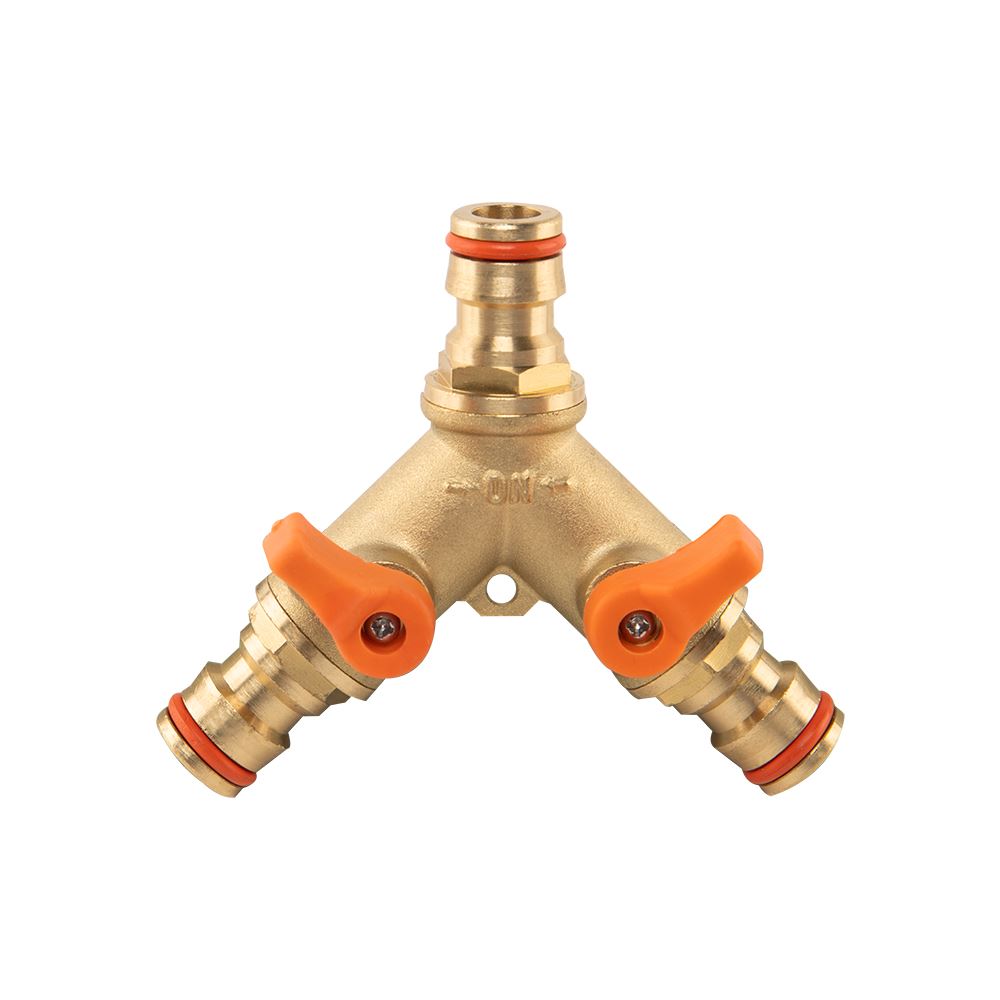 3 Way Male Snap-On Connector Brass with Valves and 3 x Brass Female Hose Connectors