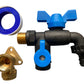 15mm Brass Wall Flange Kit with Garden Bib Double Tap Black/Blue and PTFE Tape Kit