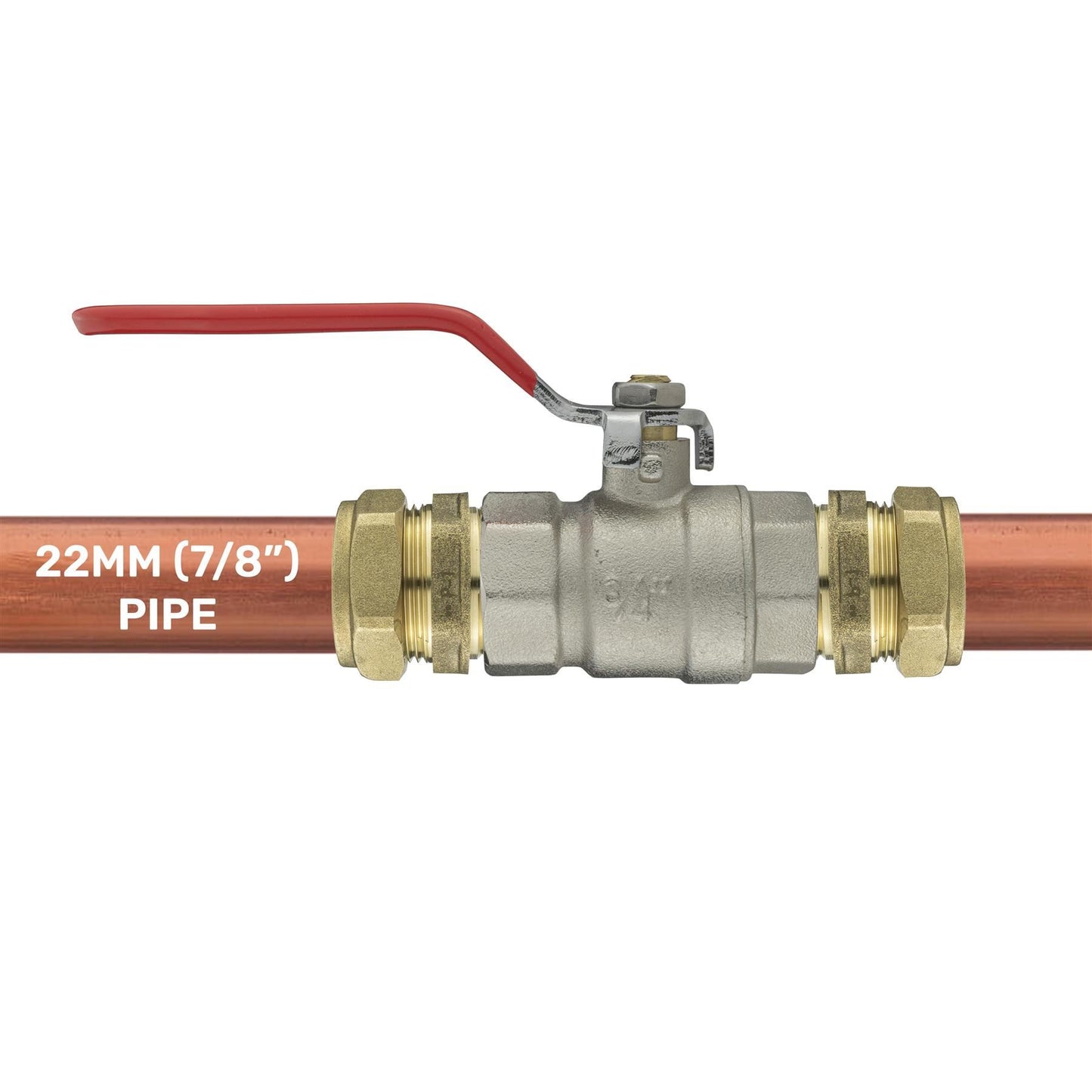 Ball Valve Lever 3/4" BSPF with 2 x Brass Compression 22mm Outlets