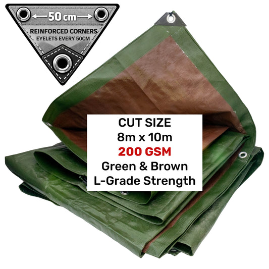 Green/Brown L-Grade Tarpaulin 8m x 10m