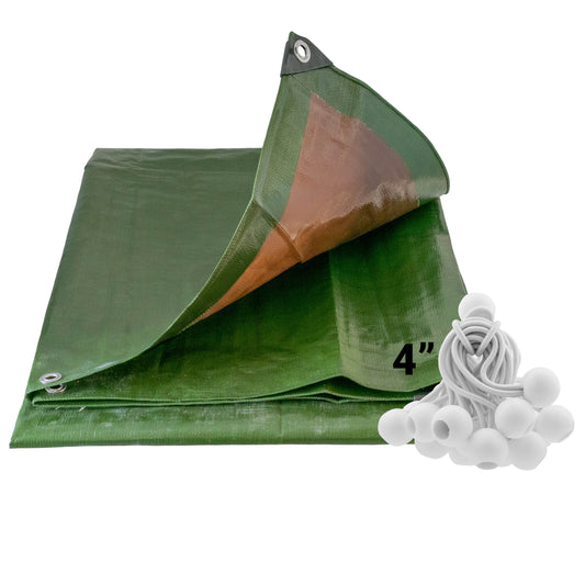 Green/Brown L-Grade Tarpaulin with 20 x 4" Bungee Balls (White)