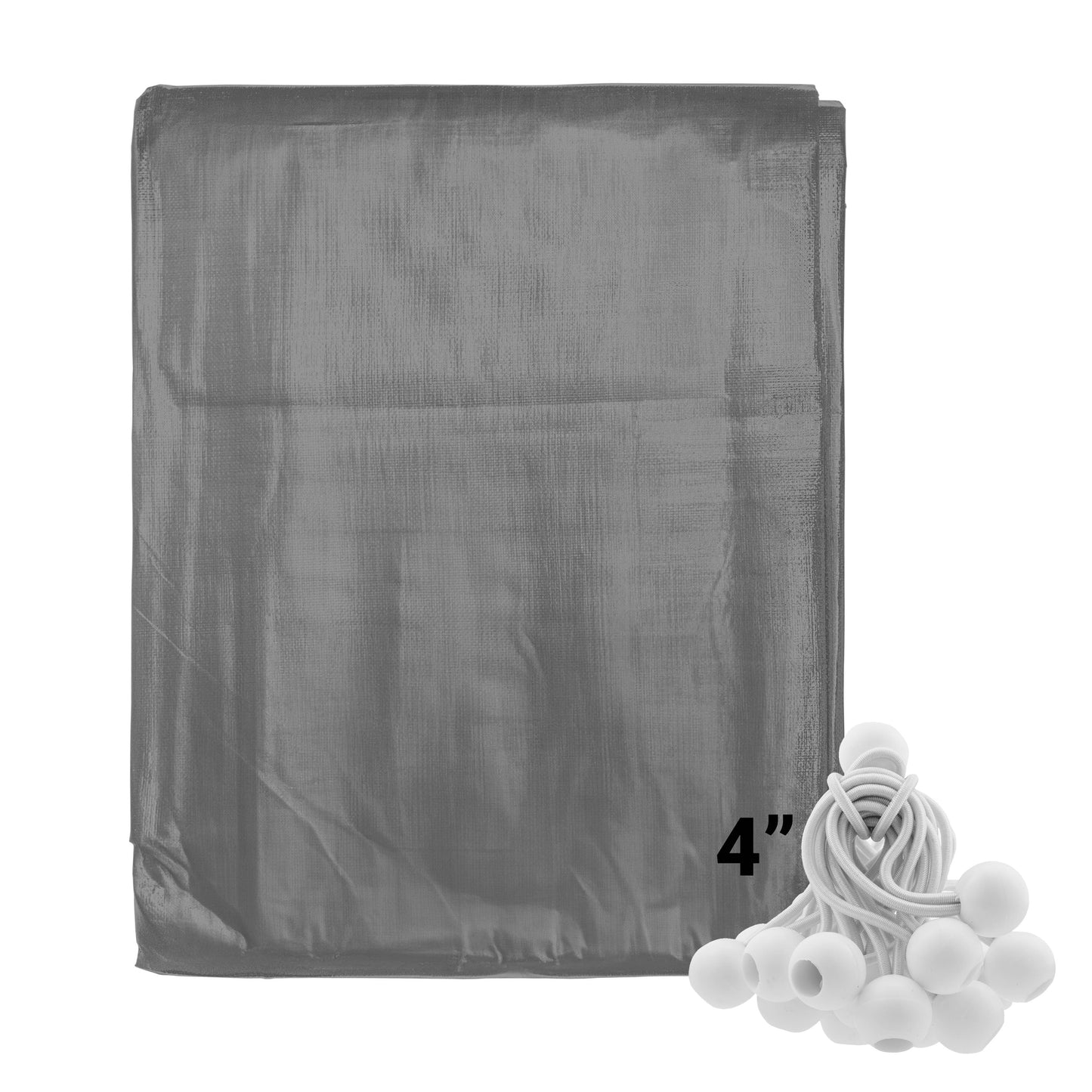Grey L-Grade Tarpaulin with 20 x 4" Bungee Balls (White)