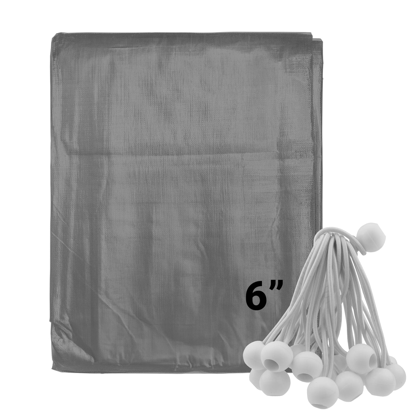 Grey L-Grade Tarpaulin with 20 x 6" Bungee Balls (White)