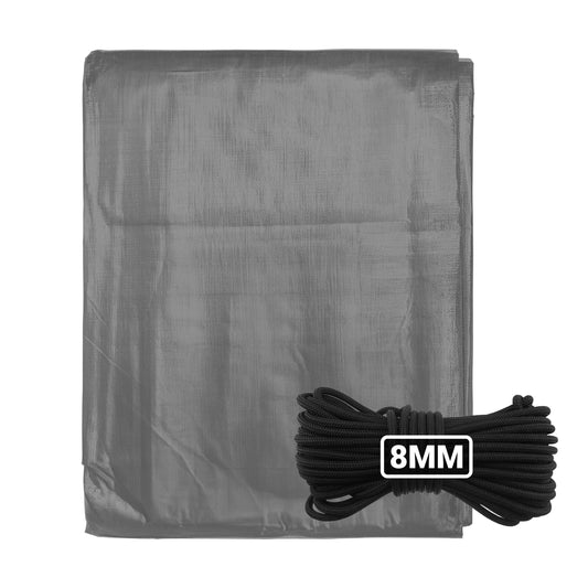 Grey L-Grade Tarpaulin with 10 Metres of 8mm Bungee Rope
