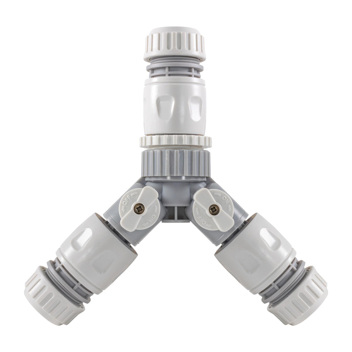 2-Way Tap Connector with 3 x Quick Connect Outlets and 3 x Standard 1/2" Hose Connectors (Grey/White)