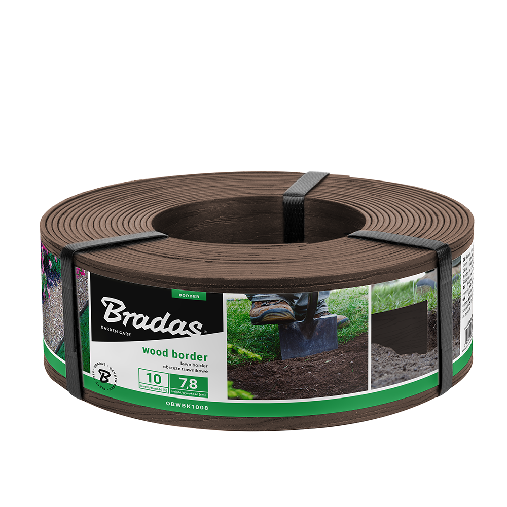 Lawn Edging Heavy Duty Wood Effect 78mm High, 2.8mm Thick, 10 Metre Roll