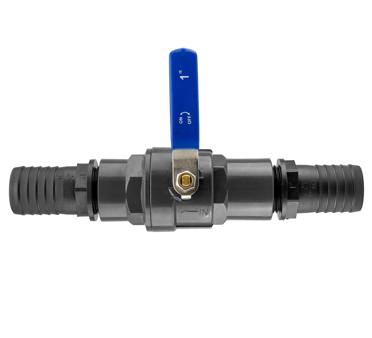 1.25” BSPF PP Stopcock with Stainless Steel Ball Valve 40mm Barb Ends