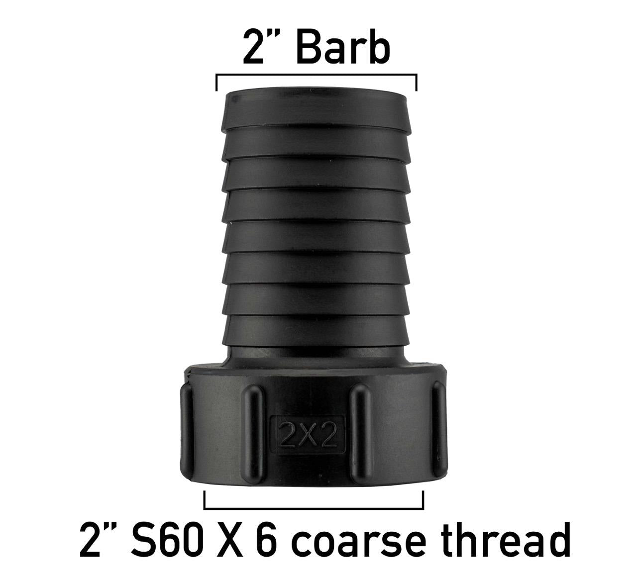 IBC 2" S60X6 Thread Valve with S60X6 to 2" Hose Tail