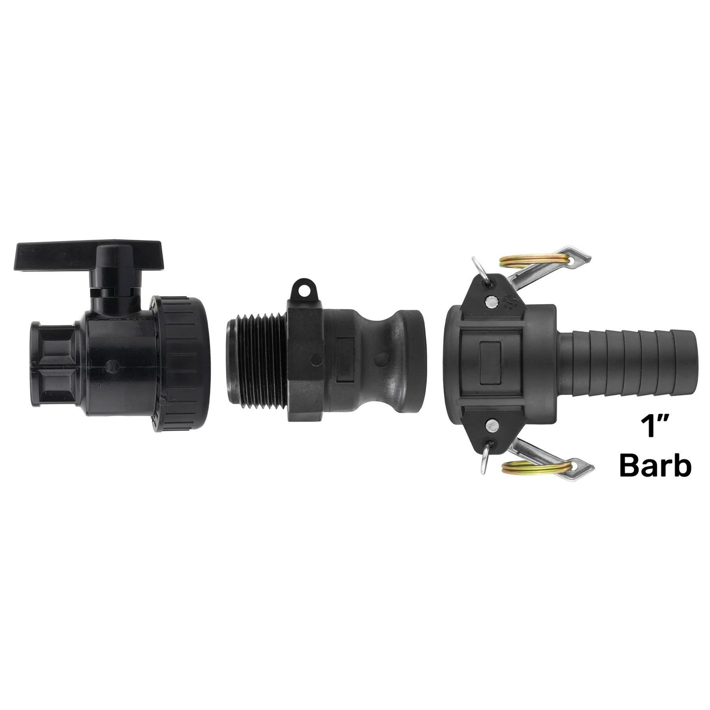 Full Flow Ball Valve 2" BSPF with Camlock 2" Type F and Type C 2" - 1" Barb