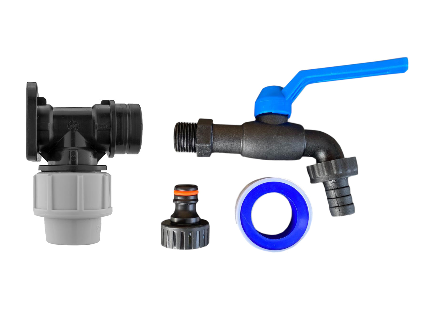 25mm MDPE Wall Flange with Nylon Tap Barb/Quick Connect and PTFE Tape
