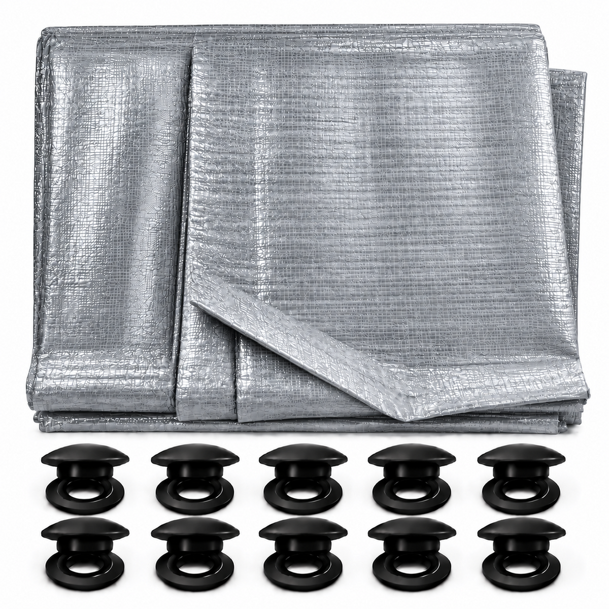 Tarpaulin 260GSM Silver/Black with 10 x Clip-On Eyelets Black