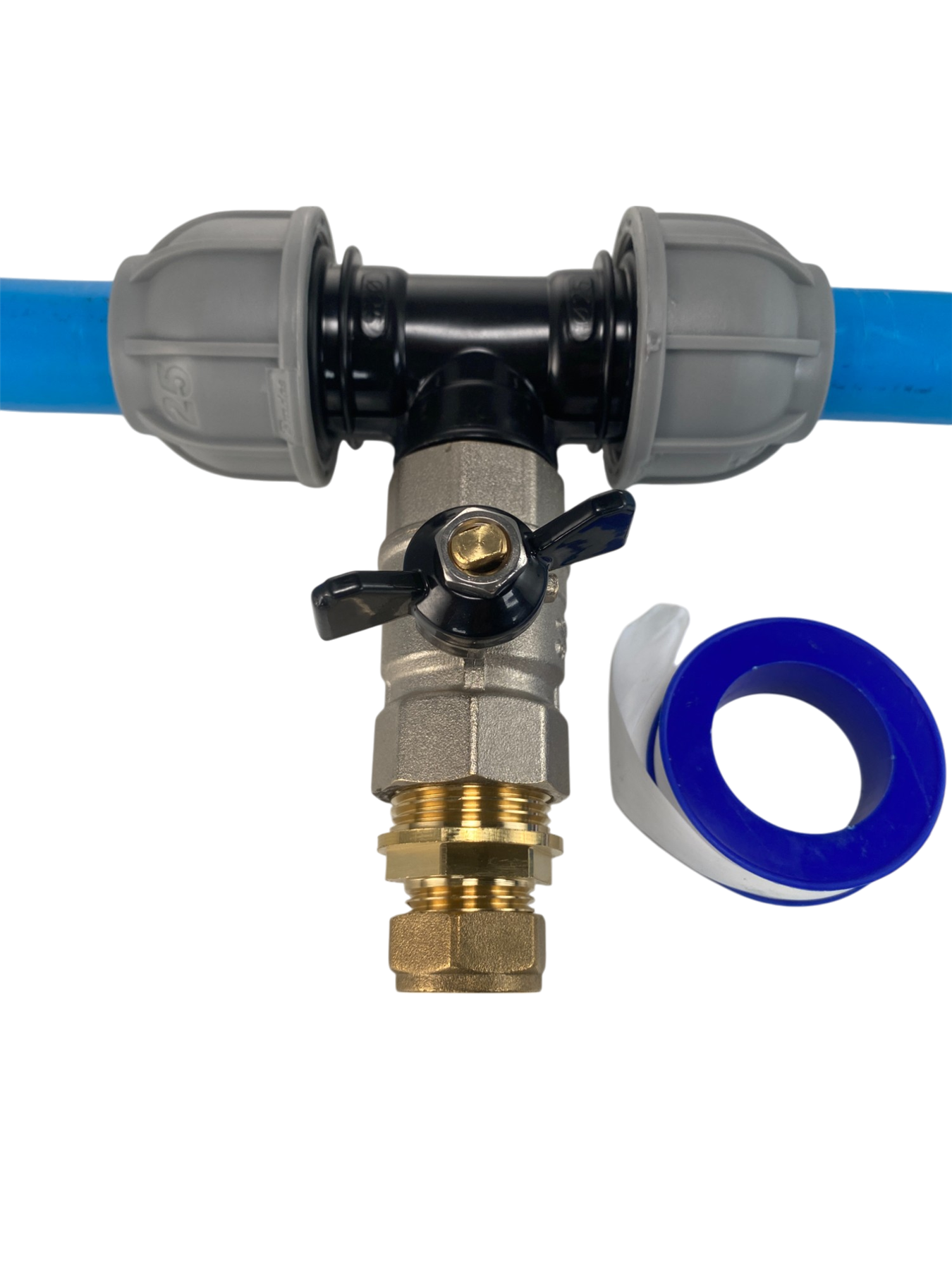 MDPE Tee 20mm - Valve - 15mm Copper Fitting Kit