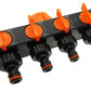4-Way Splitter with Valves Black/Orange
